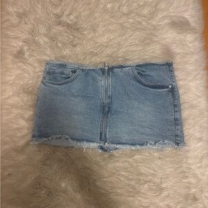 wild fable Light Blue Denim Mini Skirt with Front Zip and Frayed Hem